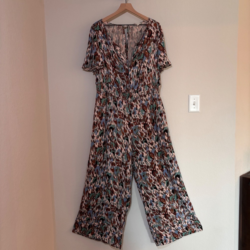 Anthropologie Somerset Jumpsuit Print 1X Abstract Boho Wide Leg Breezy - Picture 3 of 11